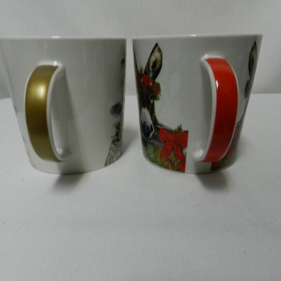 Two Can Art PPD Christmas Donkey Sheep Mug Cup Bone China micro dish 14 oz Set 2 - Picture 5 of 11